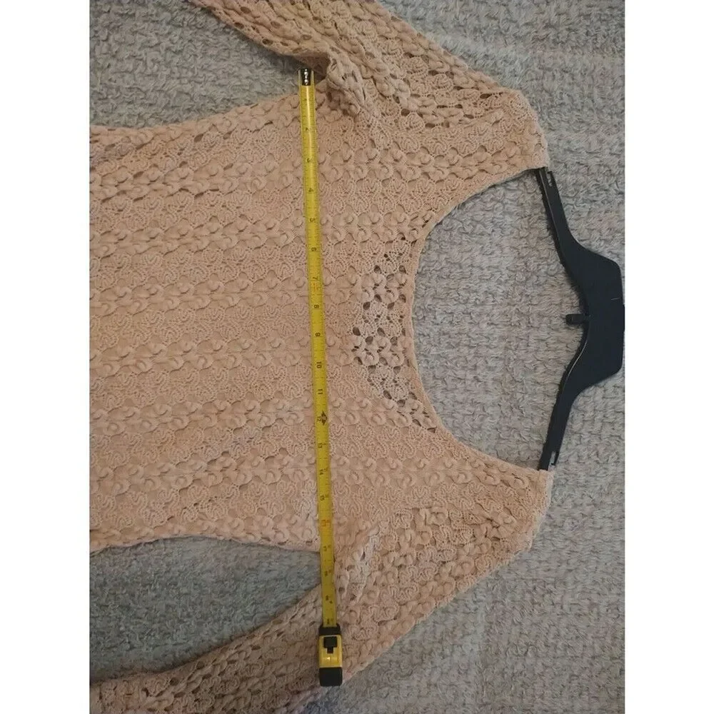 Free People Crocheted Flared Sleeve Top Small Beige Boho Cottage Core Y2k